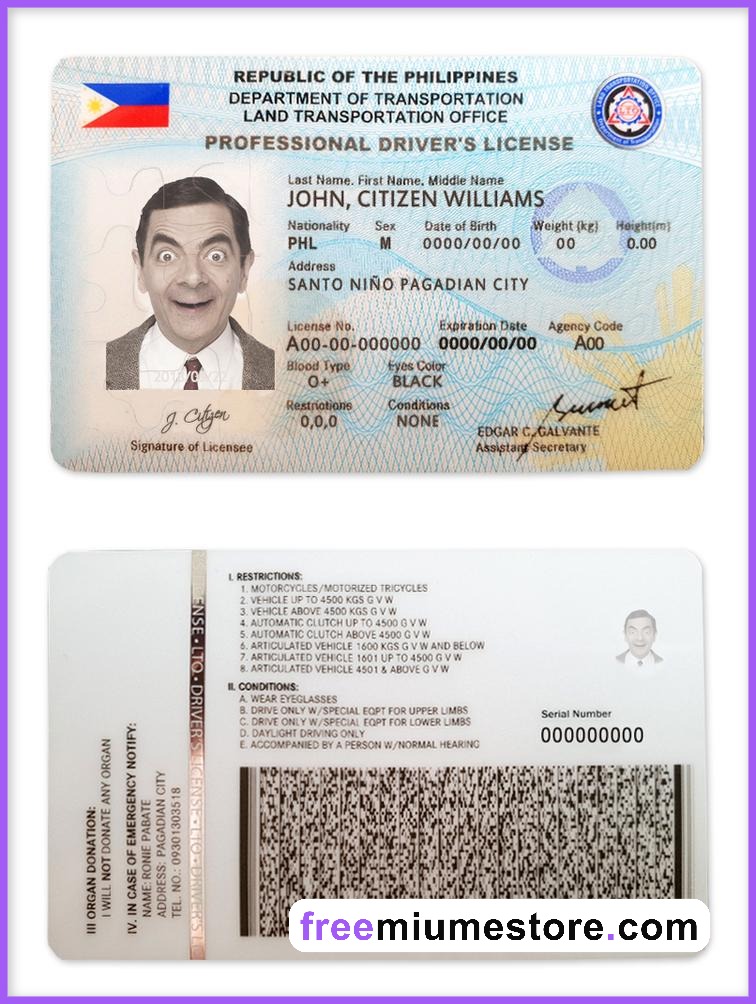 Phipplines Driver license PSD Template
